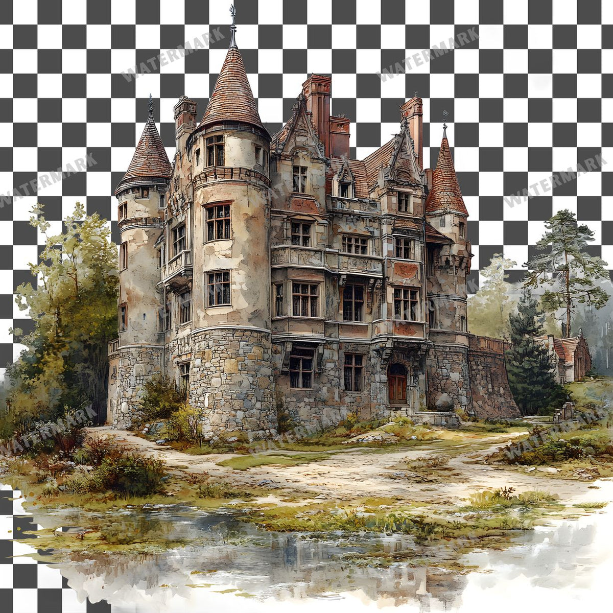 Castle Vintage Style Clipart Pngs