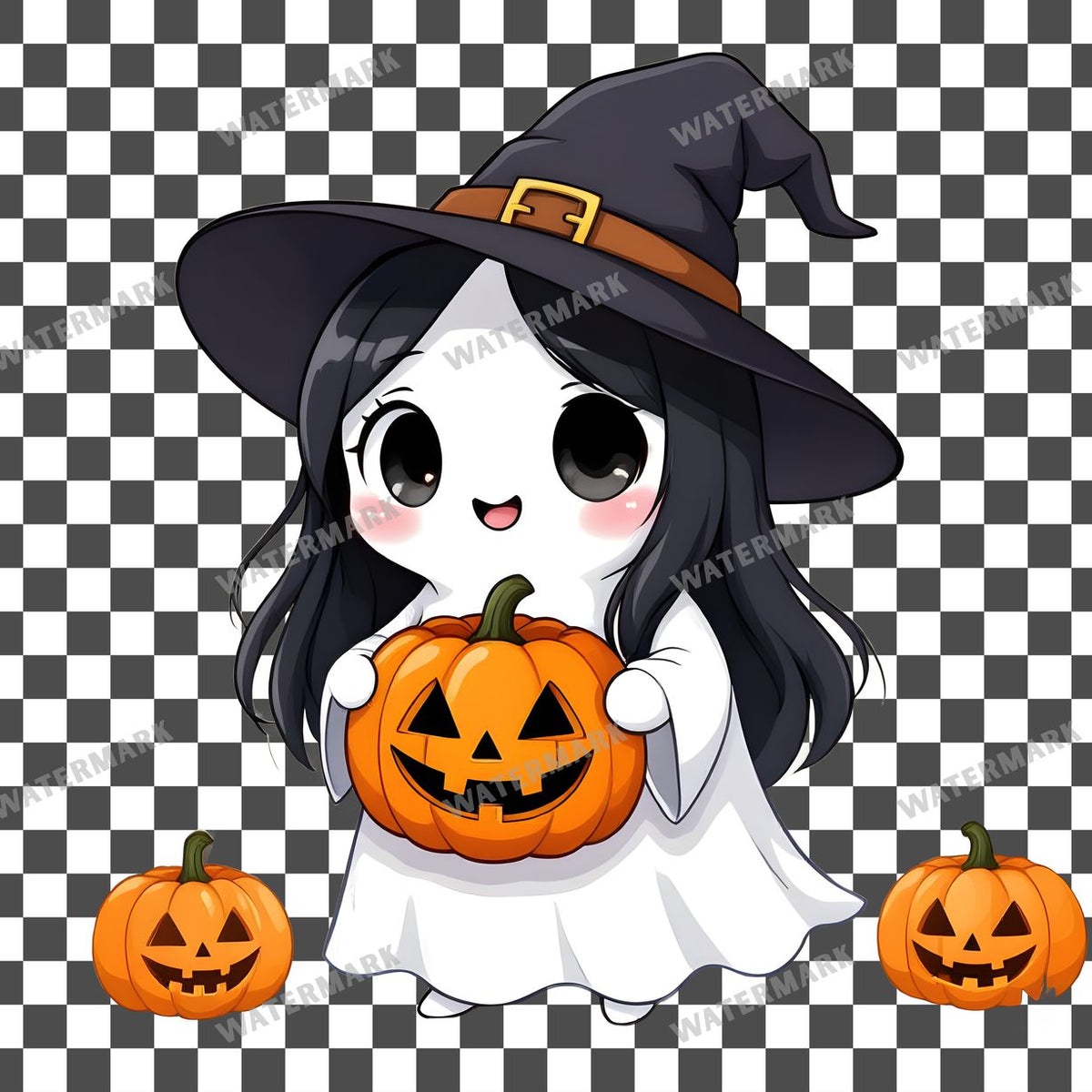 Chibi Ghost clipart PNG on a transparent background, design 8