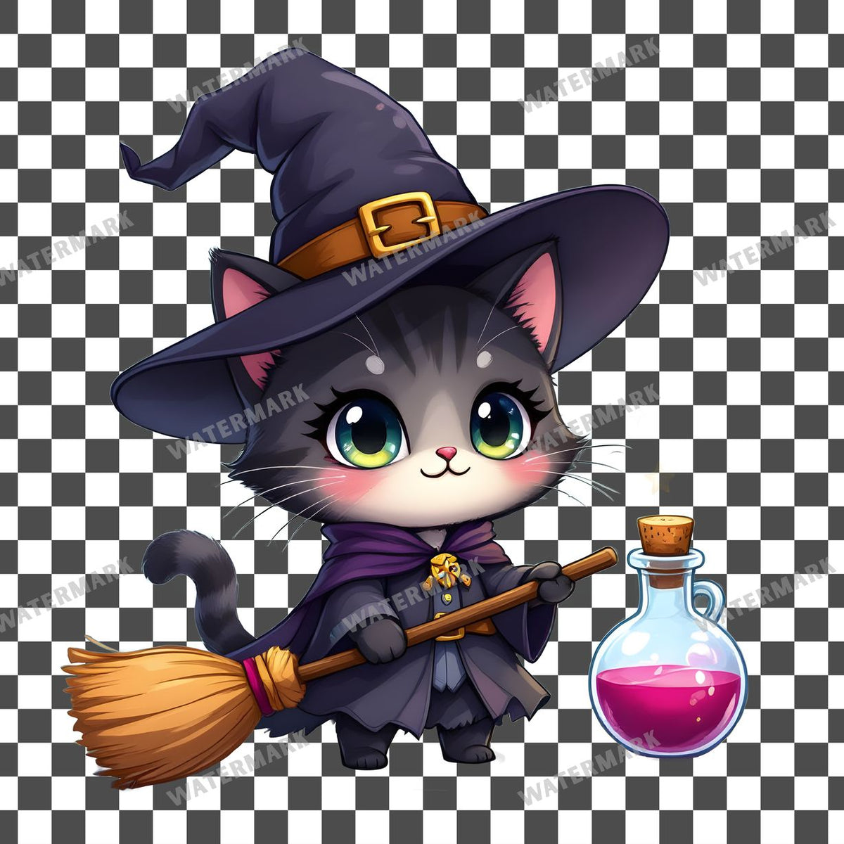 Chibi Witch Cat Clipart Pngs