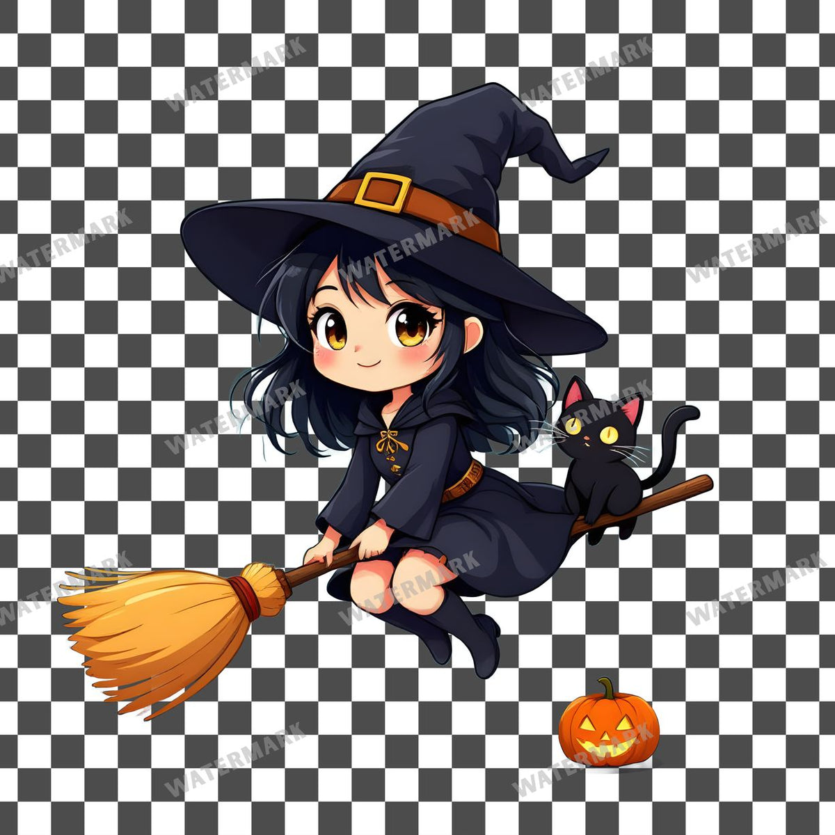 Chibi Witch Flying Clipart Pngs
