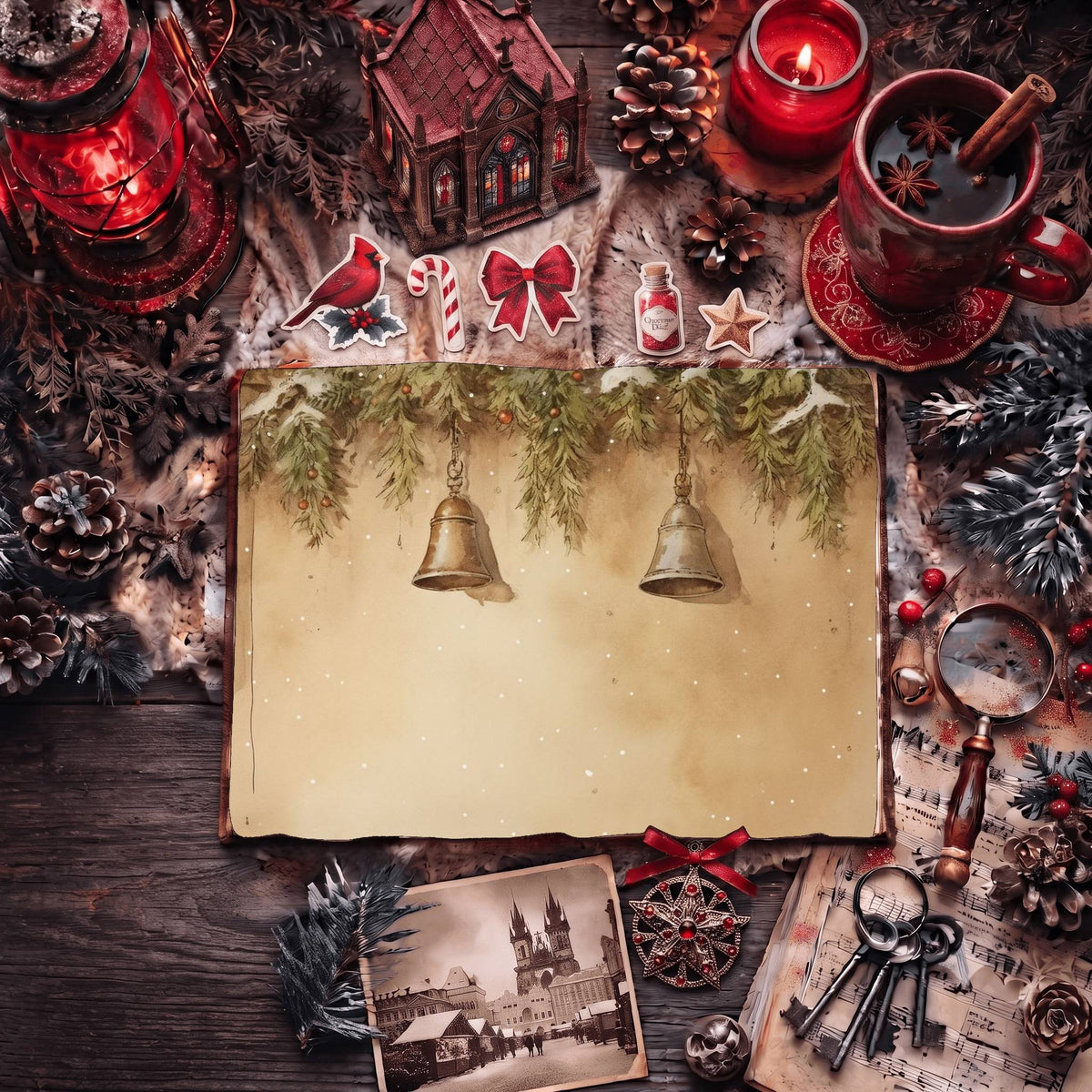 Christmas Bells Vintage Digital Papers