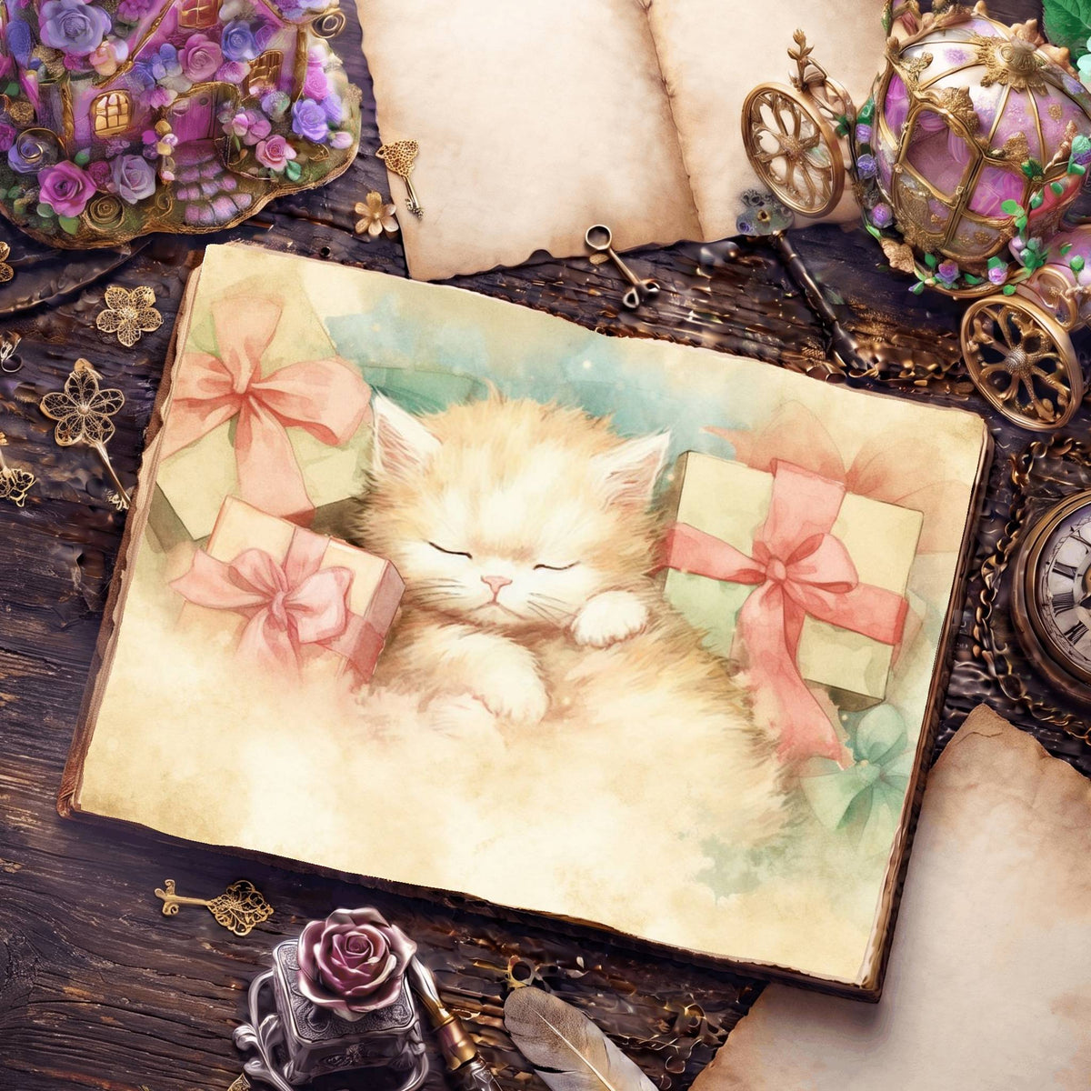 Christmas Cosy Cat Digital Papers