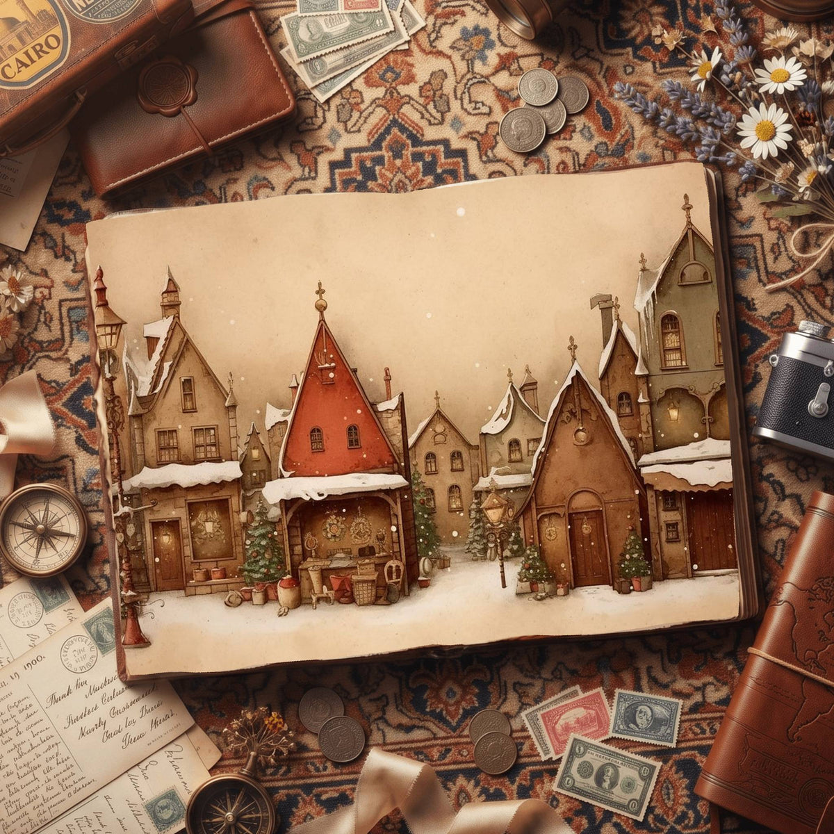 Christmas Cottage Vintage Digital Papers