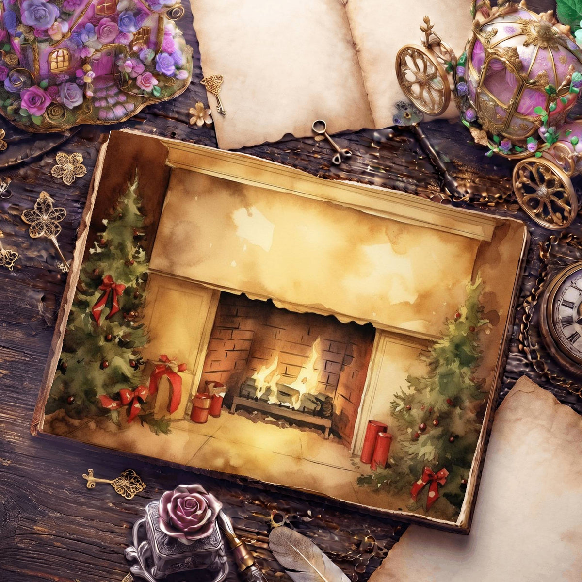 Christmas Fireplace Digital Papers