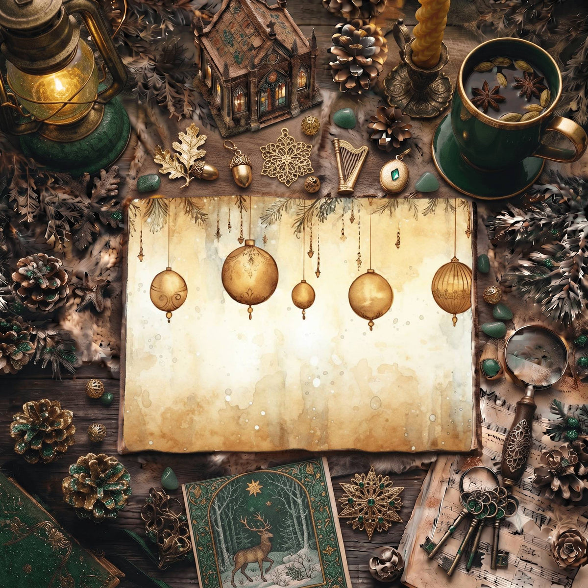 Christmas Gold Baubles Digital Papers