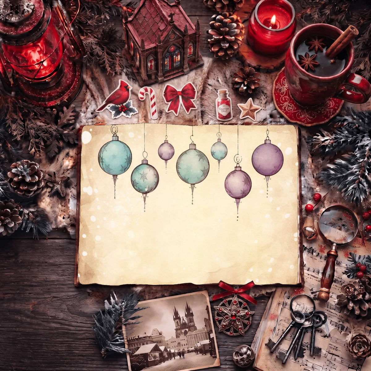 Christmas Light Pastel Baubles Digital Papers
