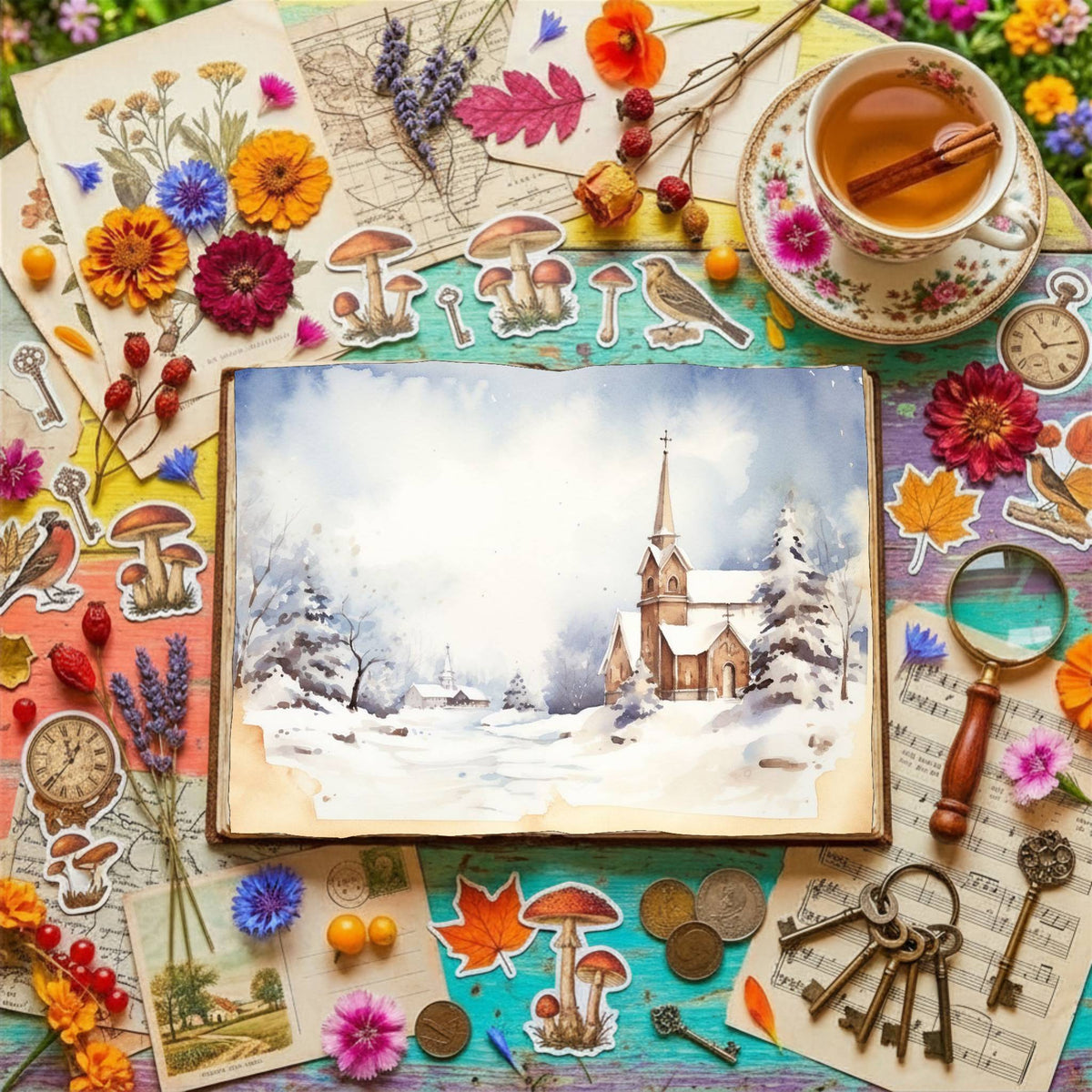 Christmas Snowy Church Digital Papers