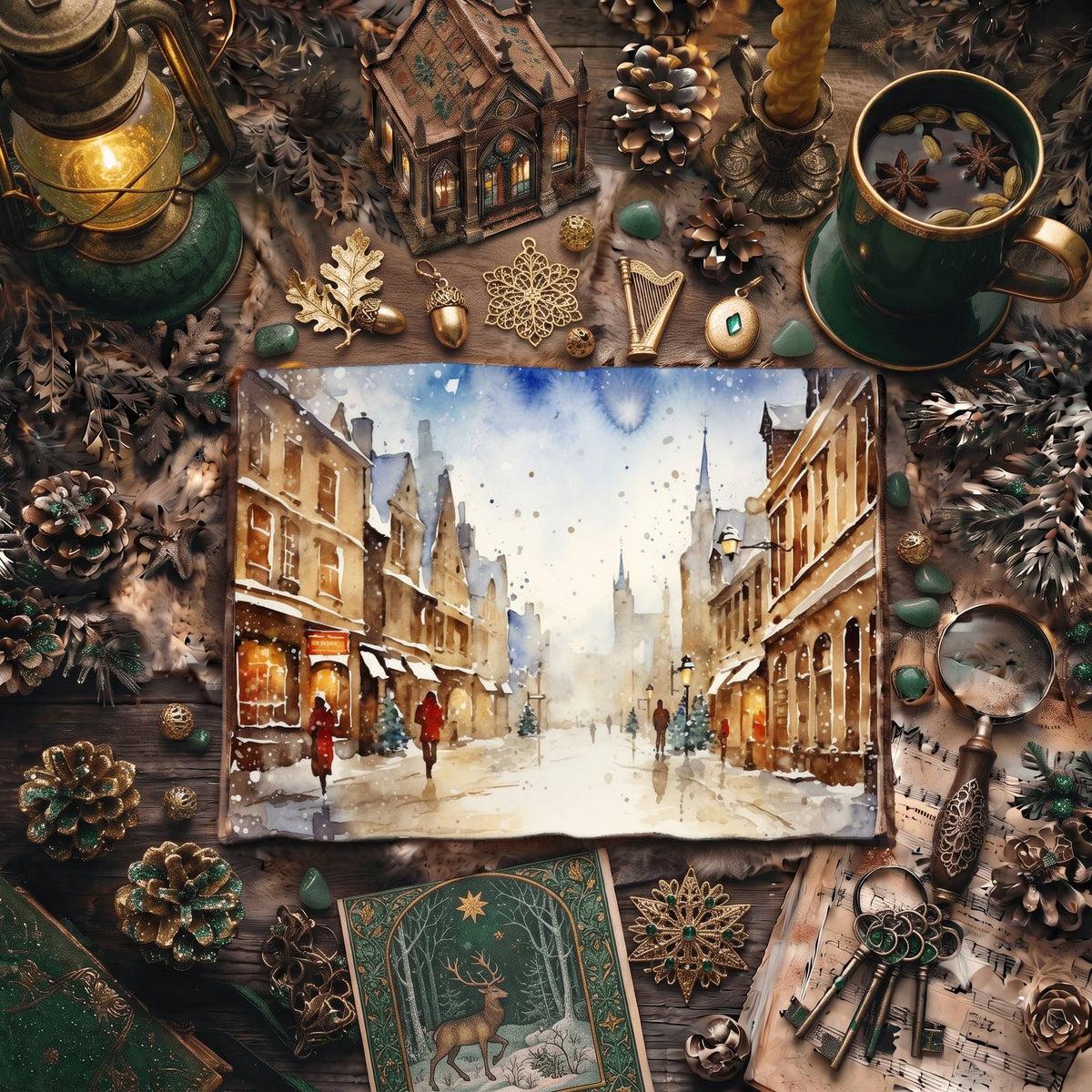 Christmas Snowy Town Digital Papers