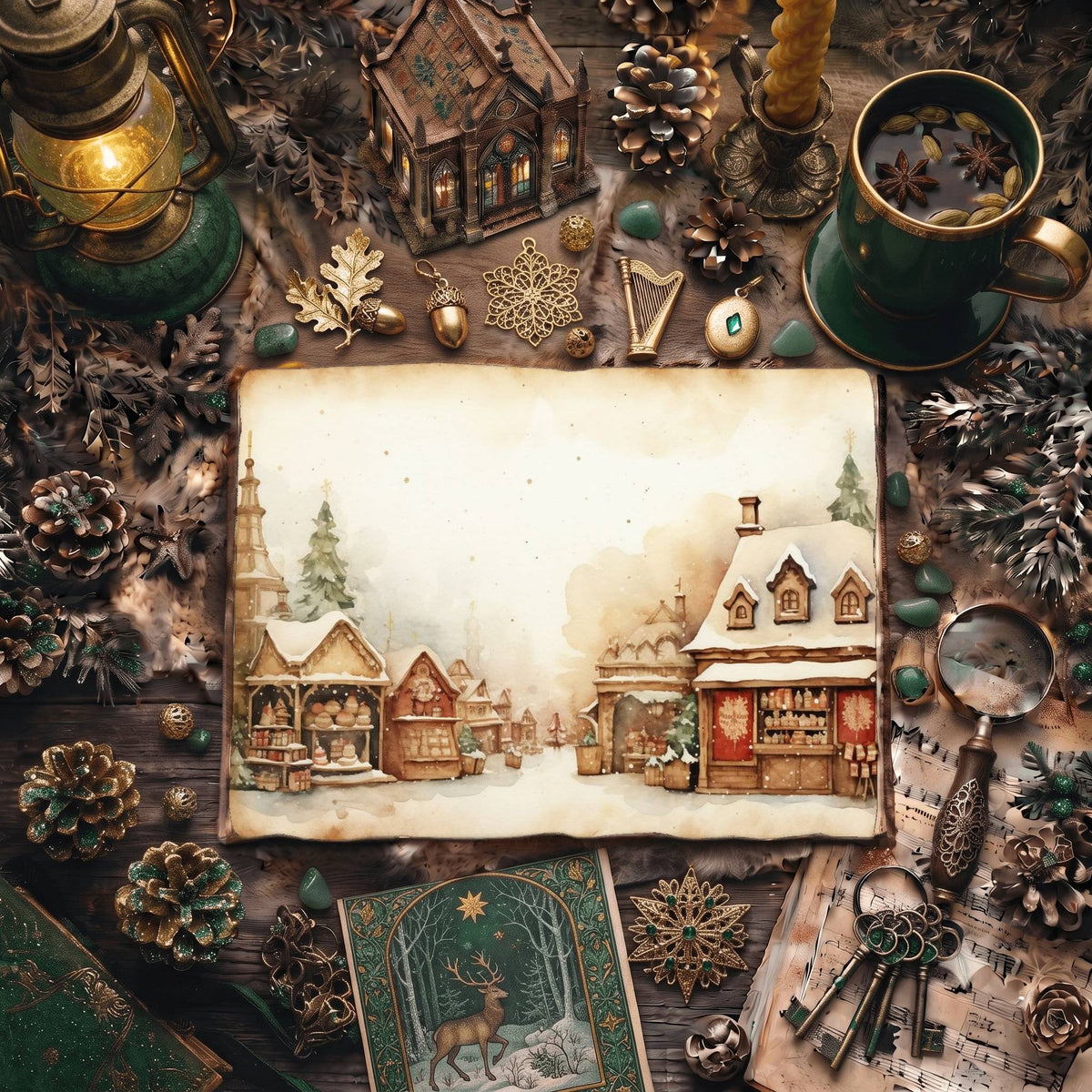 Christmas Snowy Town Digital Papers
