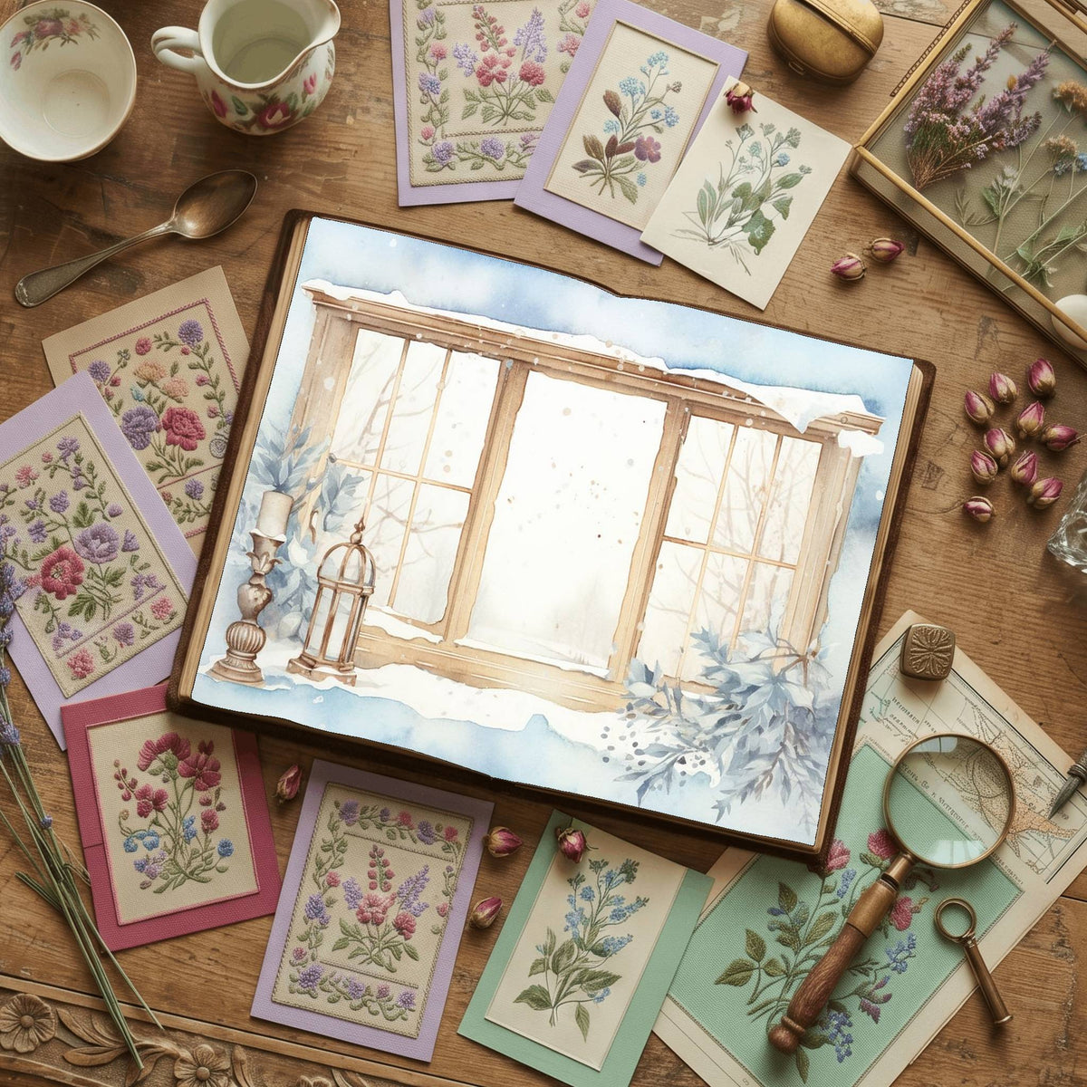 Christmas Snowy Window Digital Papers