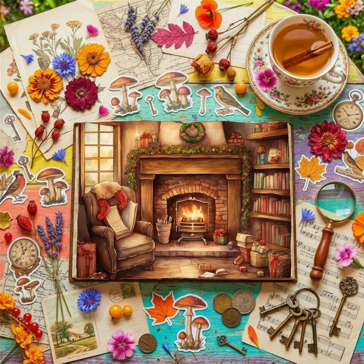 Cosy Christmas Fireplace Digital Papers