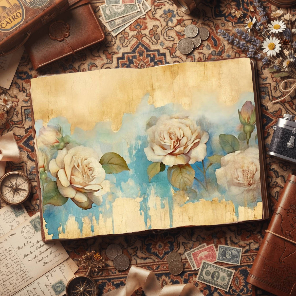 Cream Rose Digital Papers