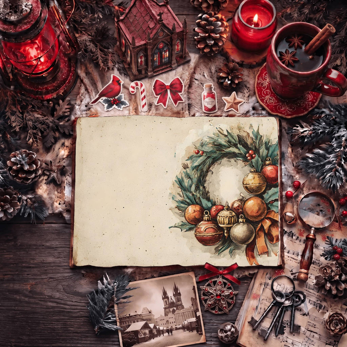 Festive Holiday Wreath Digital Papers