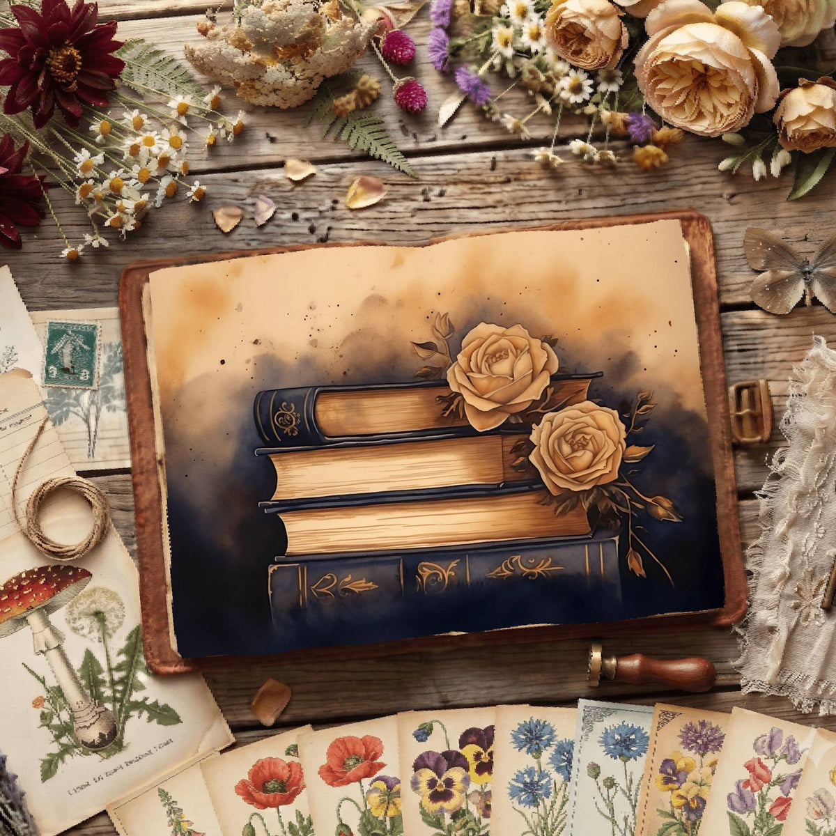 Floral Reading Digital Papers
