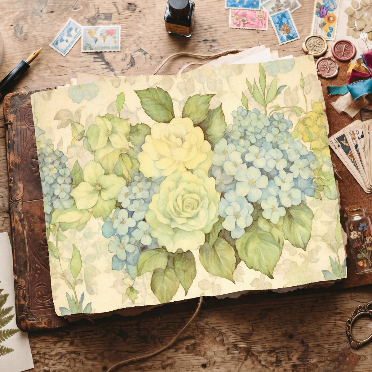 Green Hydrangea Digital Papers
