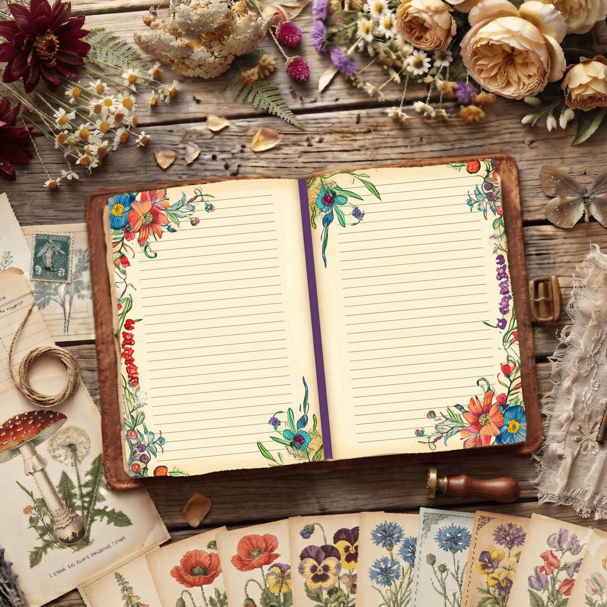 Lined Floral Digital Papers