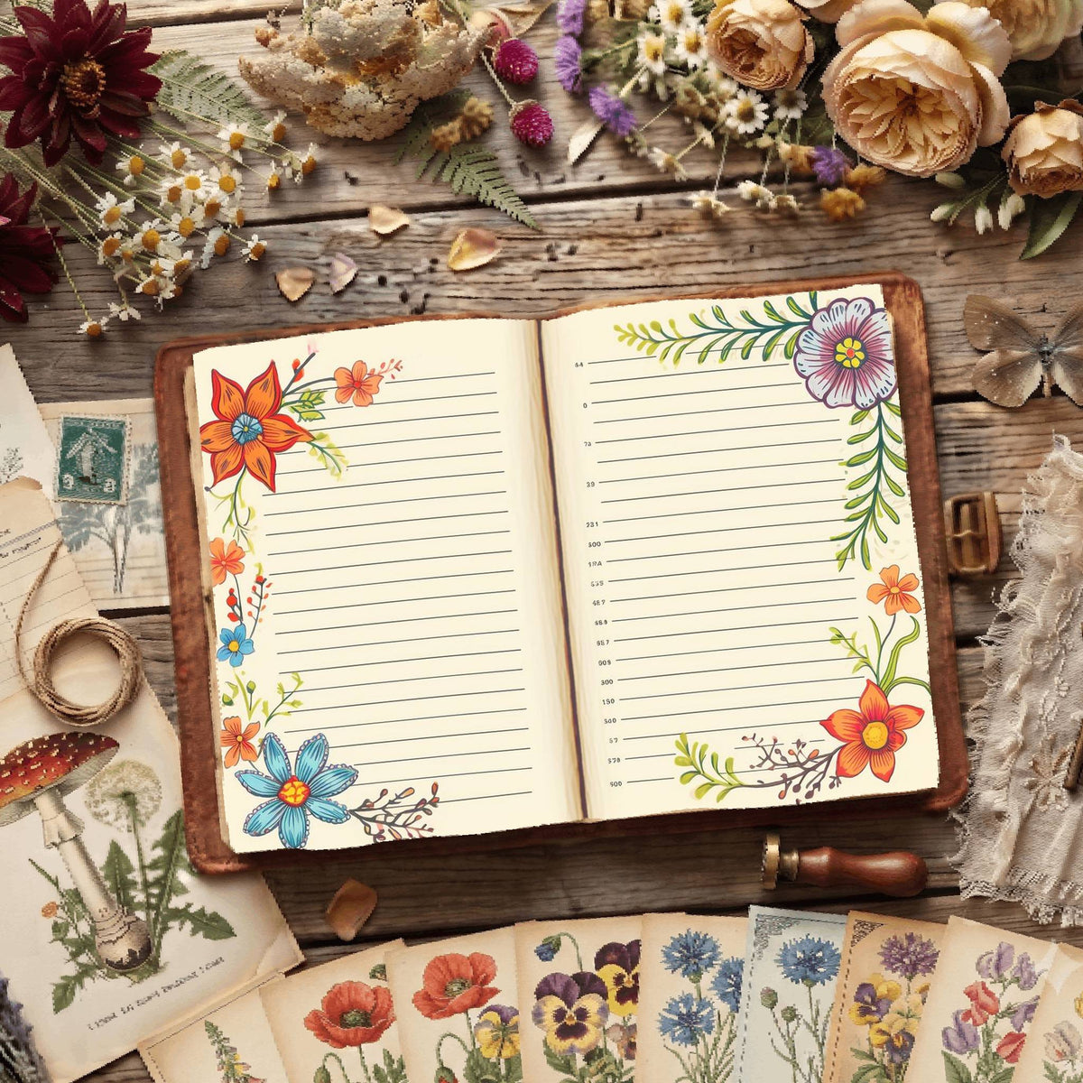 Lined Floral Digital Papers
