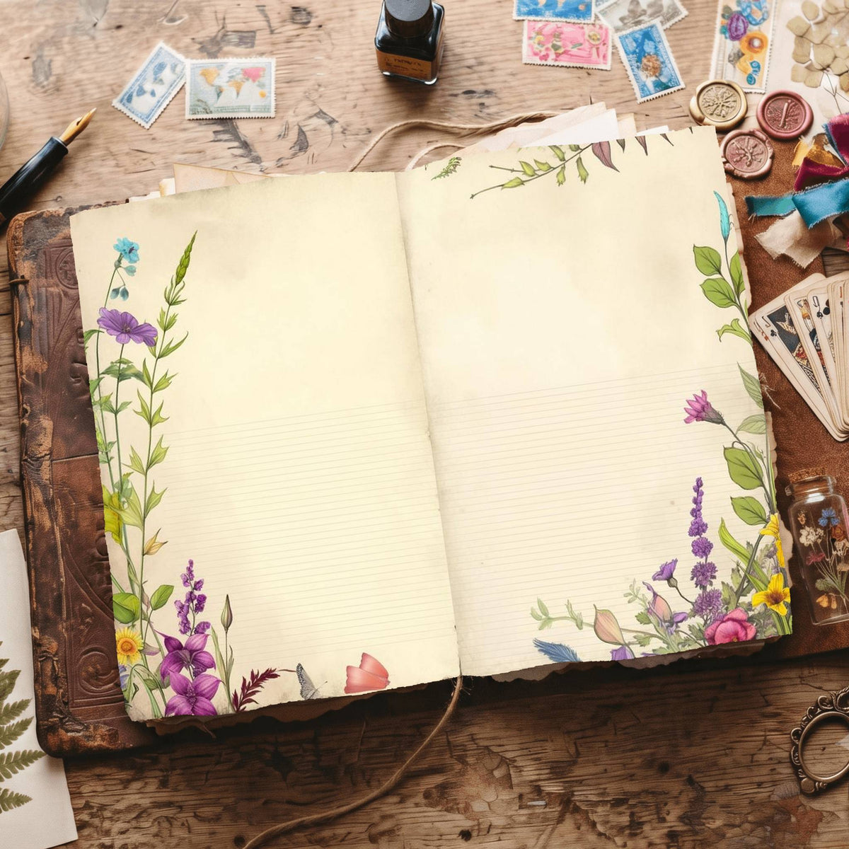 Lined Flower Digital Papers