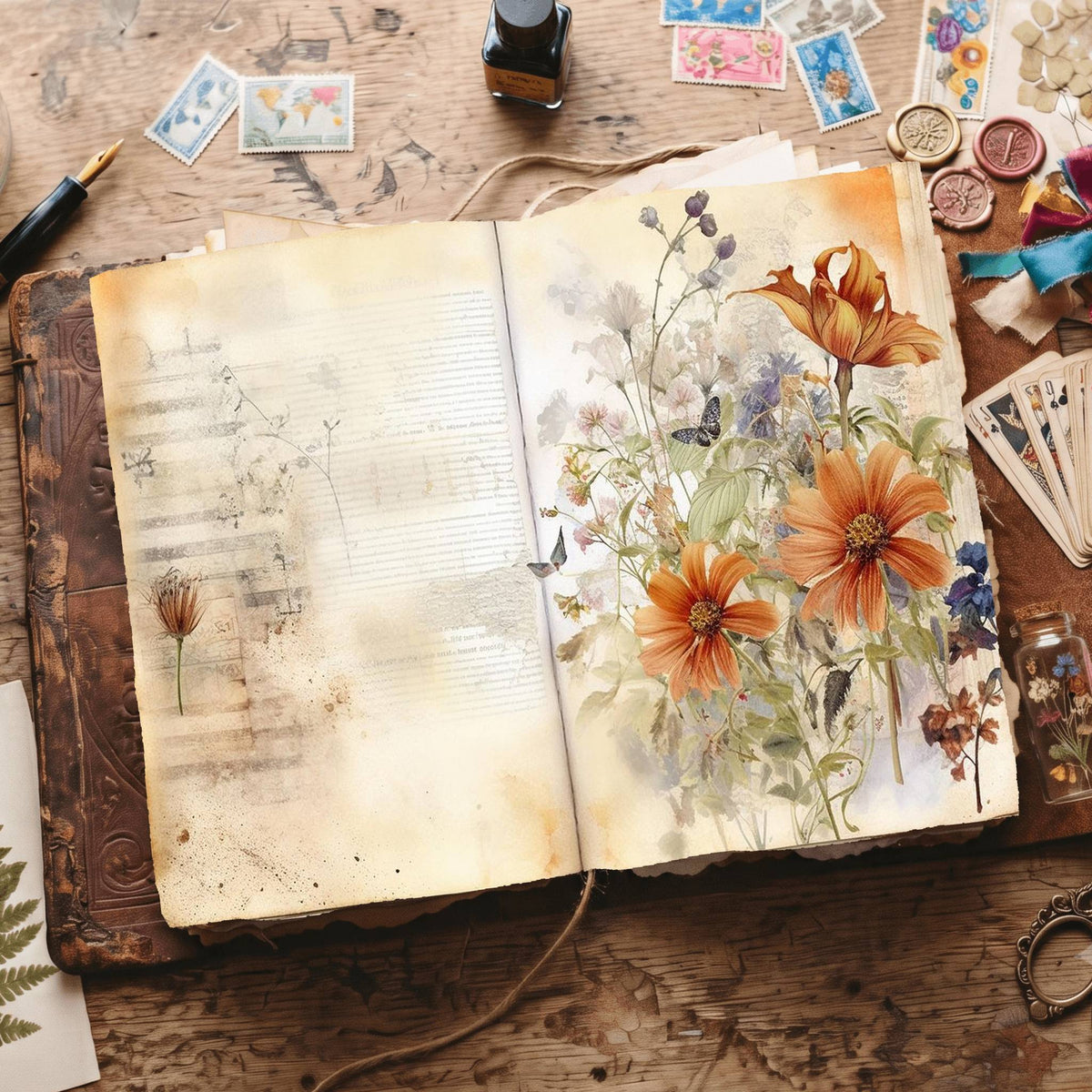 Lined Flower Digital Papers