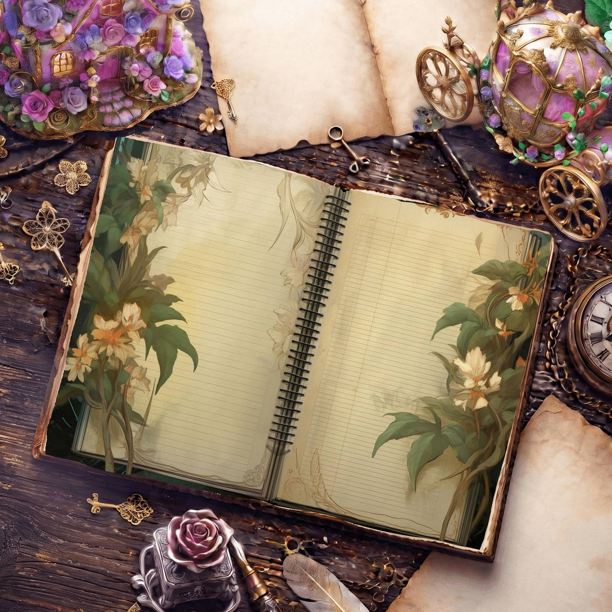 Lined Flower Digital Papers