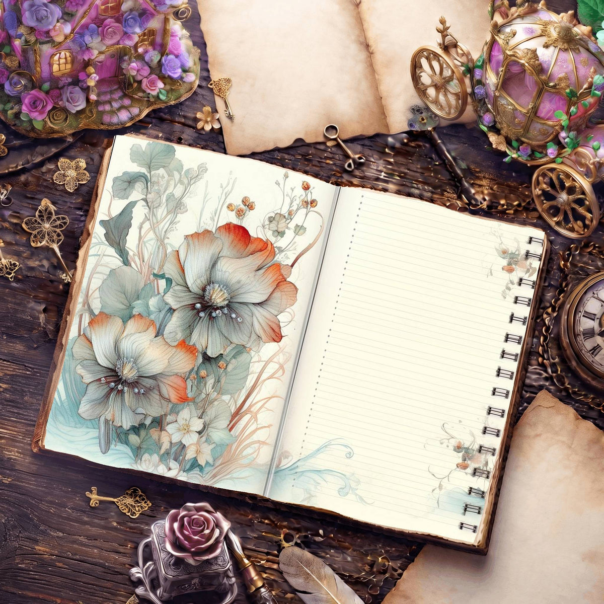 Lined Flower Digital Papers