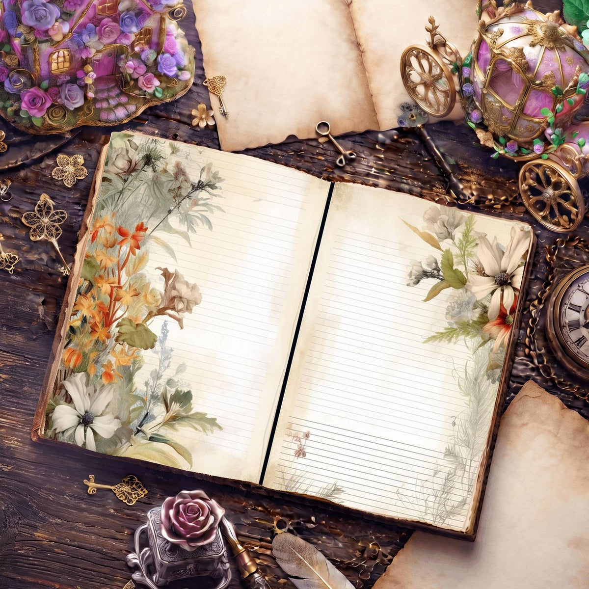 Lined Flower Digital Papers