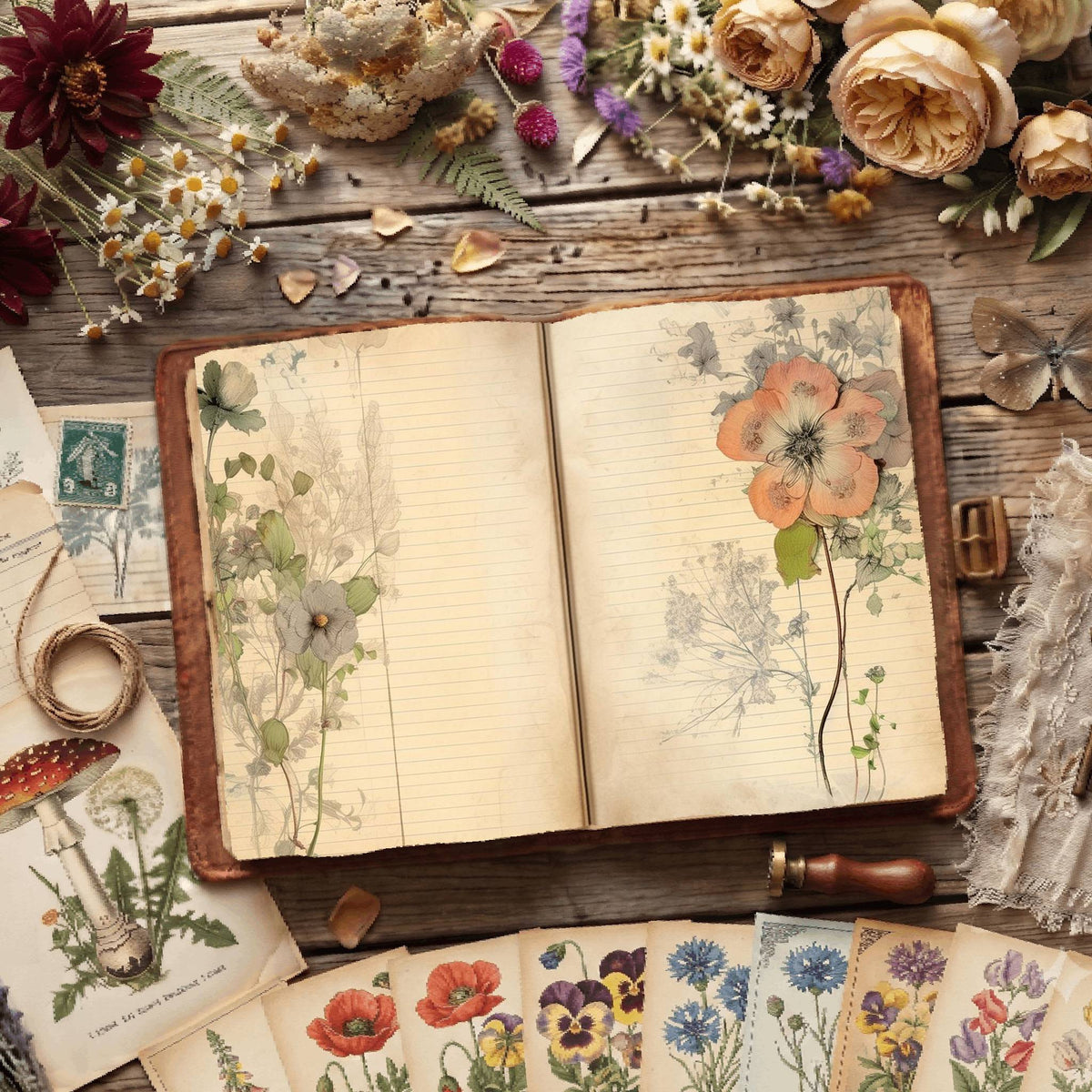 Lined Flower Digital Papers