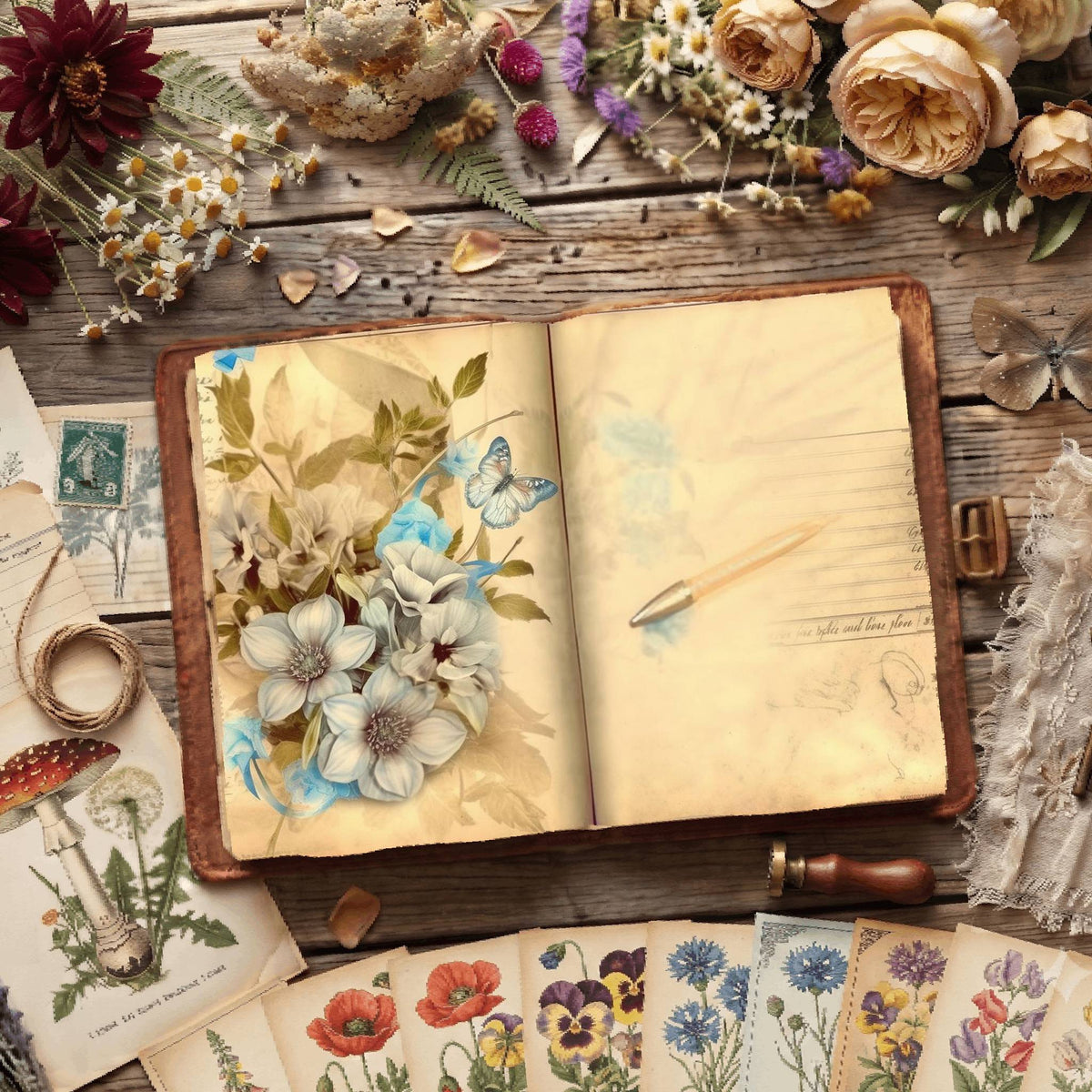 Lined Flower Digital Papers