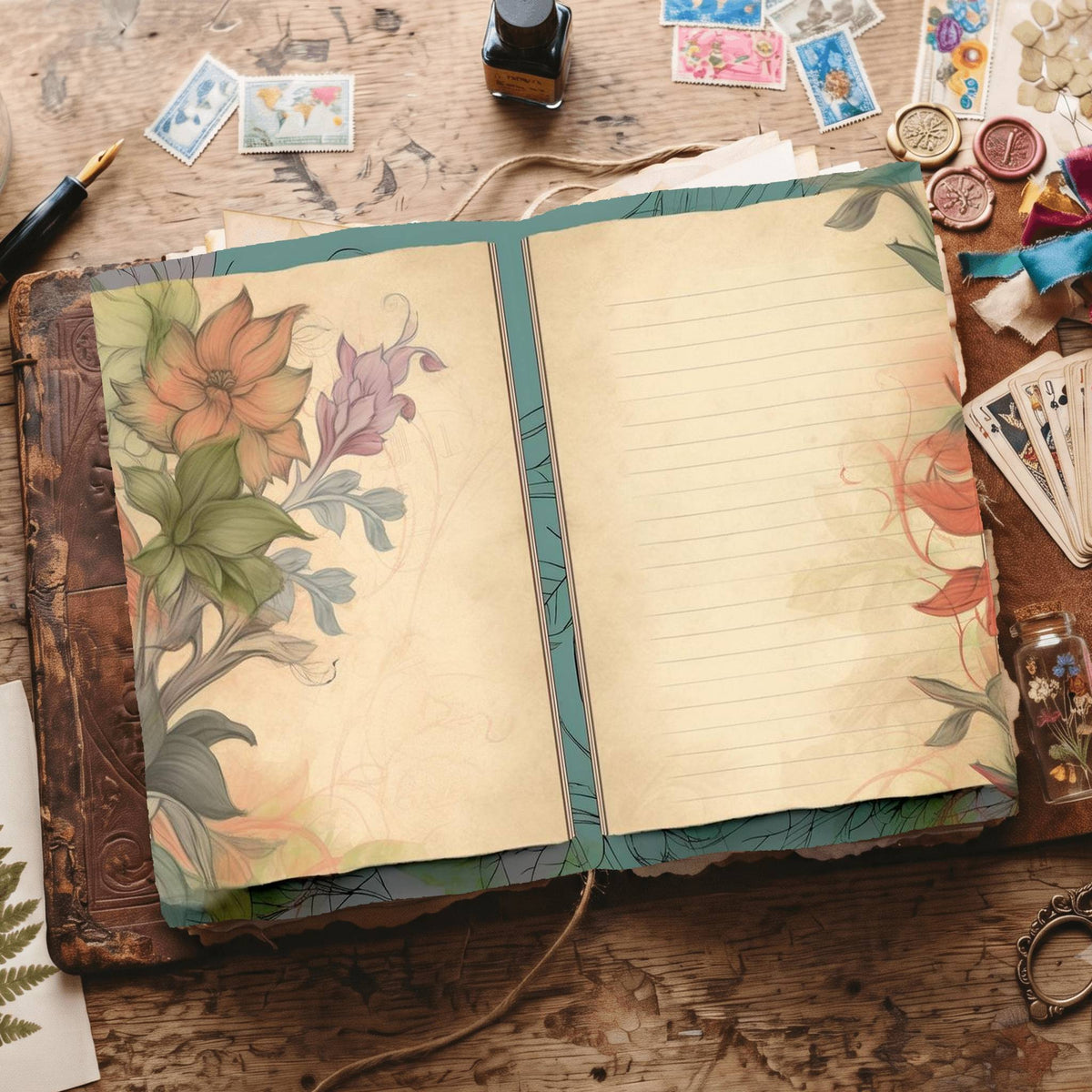 Lined Flower Digital Papers