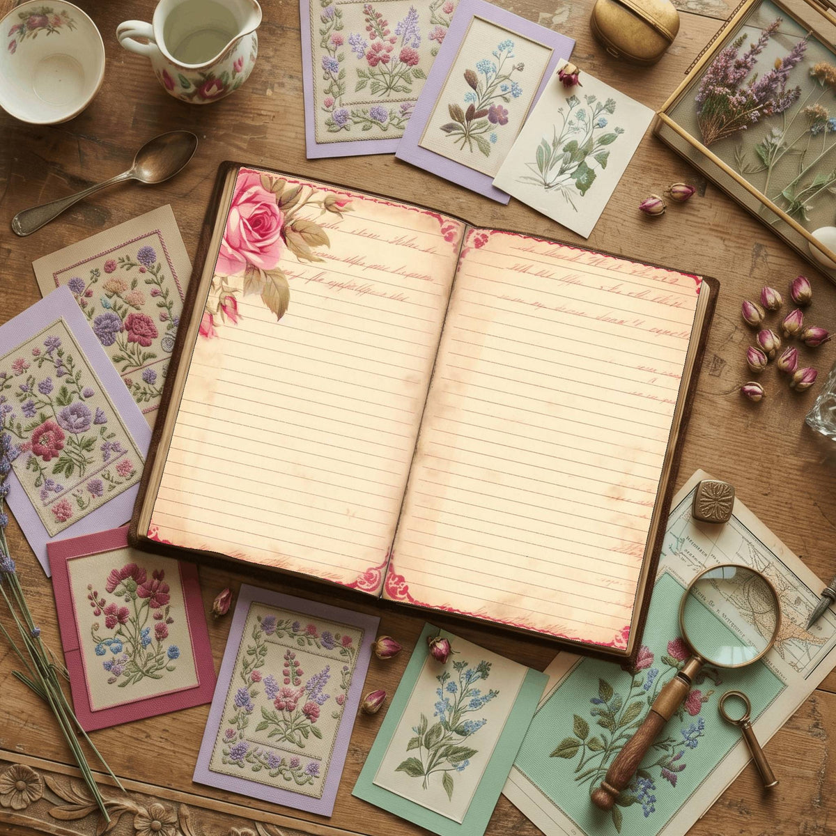 Lined Pink Rose Digital Papers