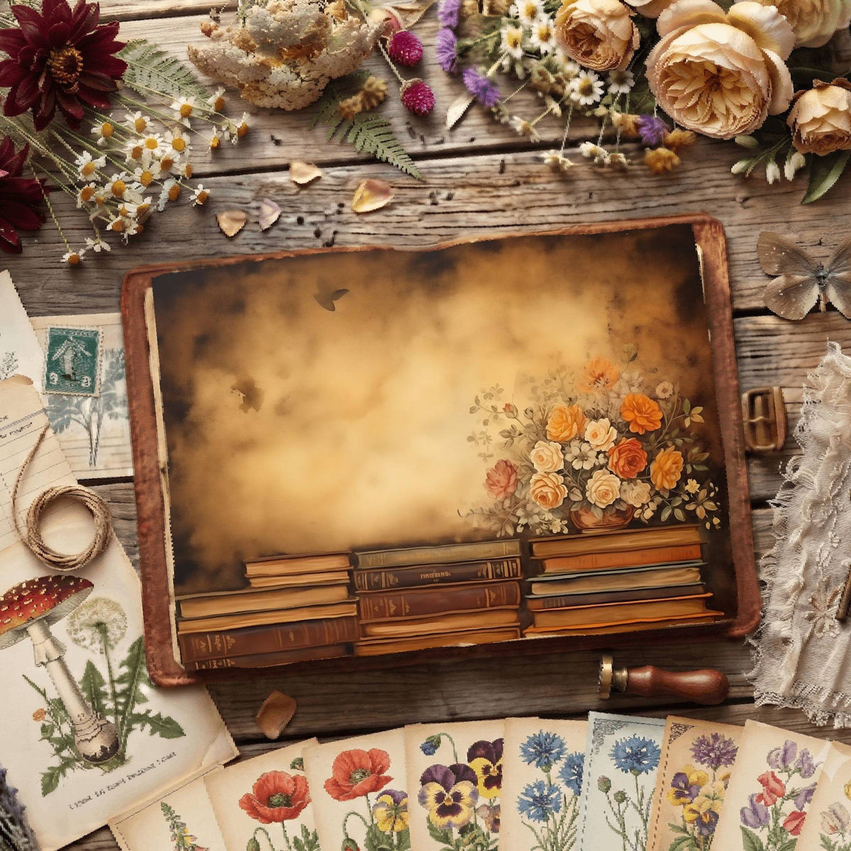 Literary Florals Digital Papers