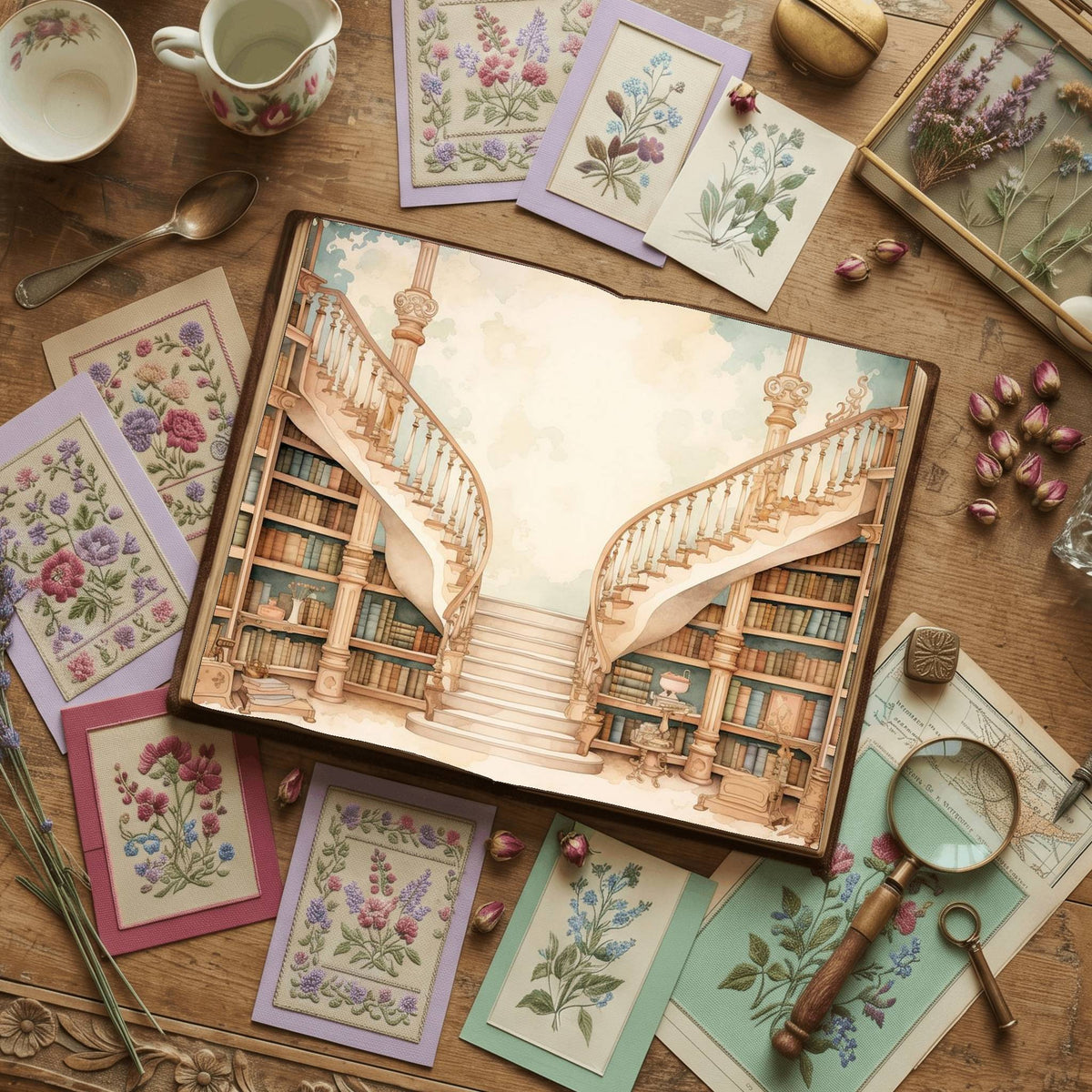 Magic Library Vintage Pastel Digital Papers