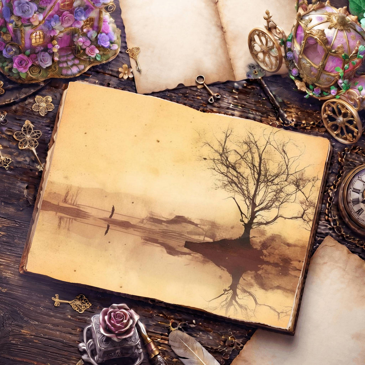 Misty Riverscape Digital Papers