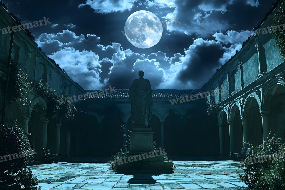 Moonlit Courtyard Scene digital photo backdrop for photo editing, preview 7