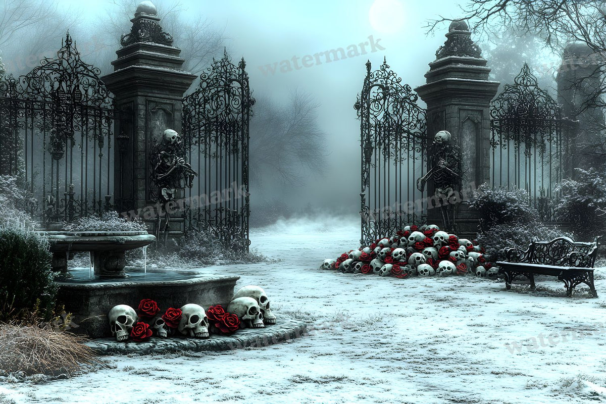Moonlit Gothic Courtyard Backdrop Images