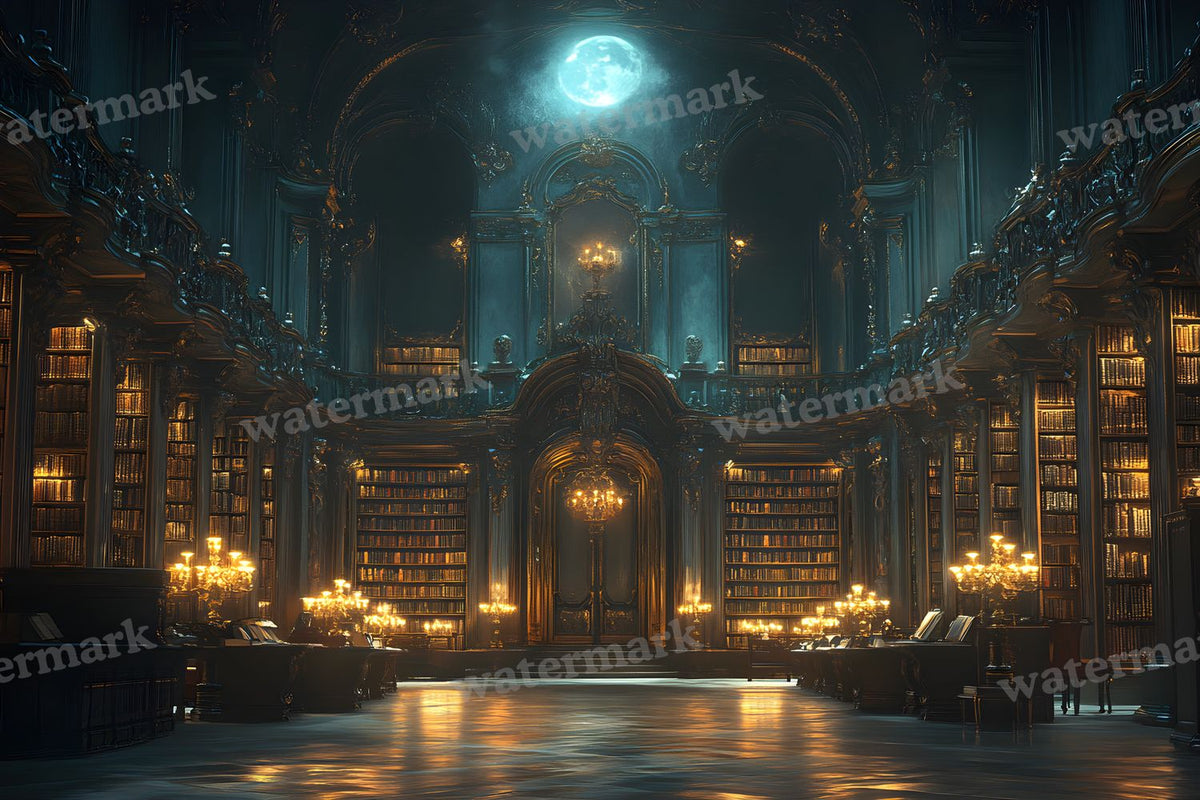 Moonlit Library Backdrop Images