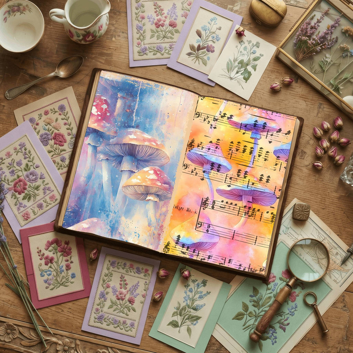 Mushroom printable junk journal paper, page preview 8