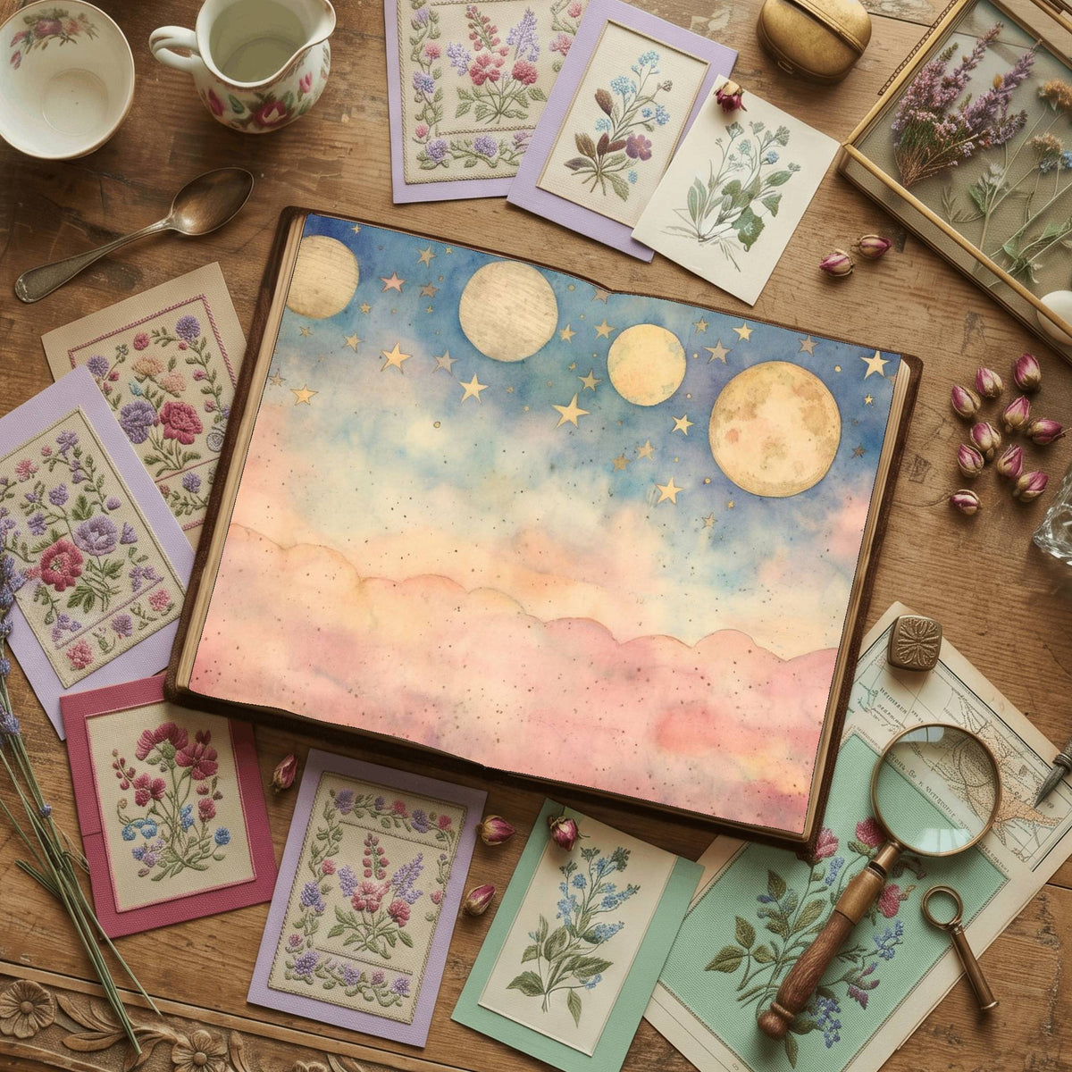 Pastel Pink Moon Digital Papers