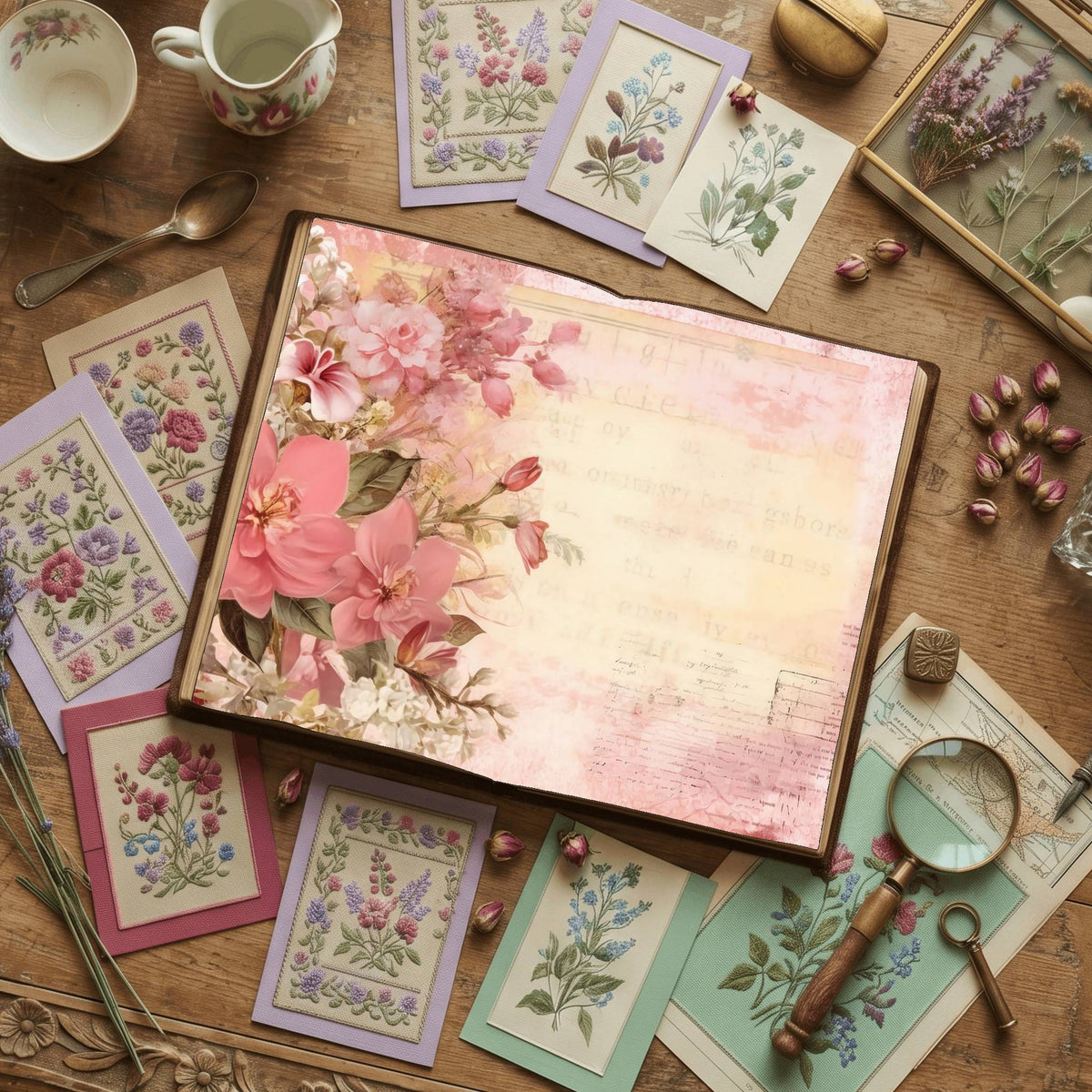 Pink Rose printable junk journal paper, page preview 8