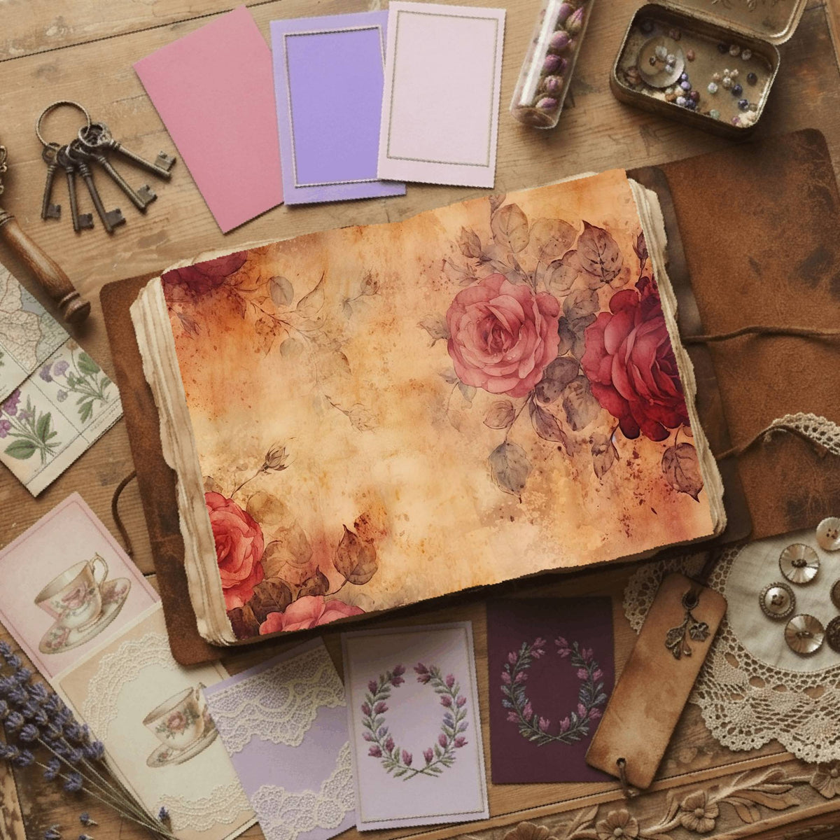 Pink Rose printable junk journal paper, page preview 8