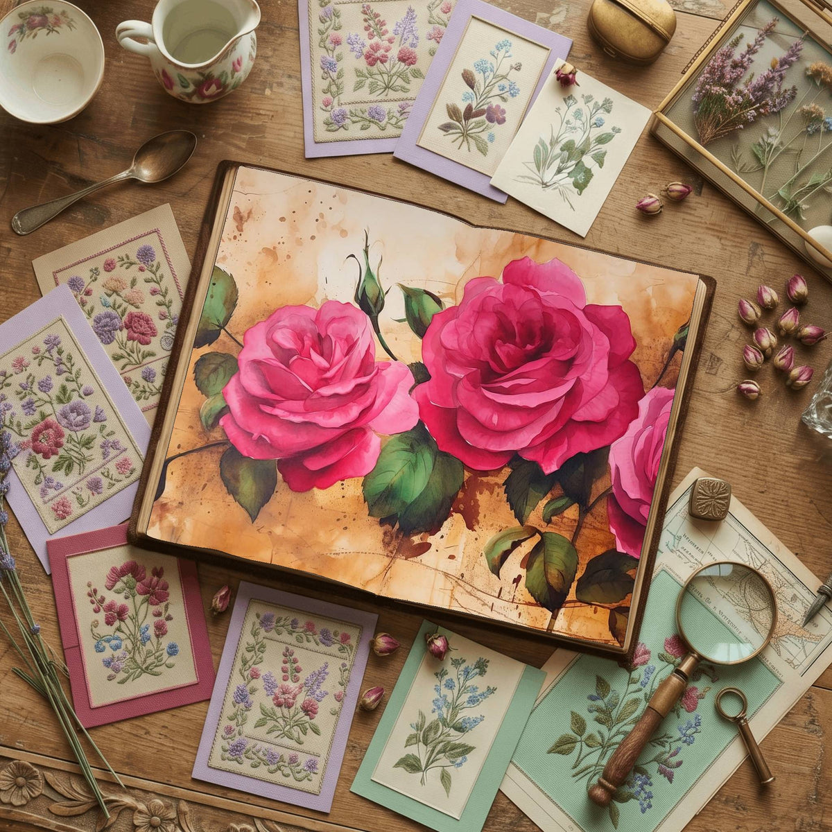 Pink Rose printable junk journal paper, page preview 8