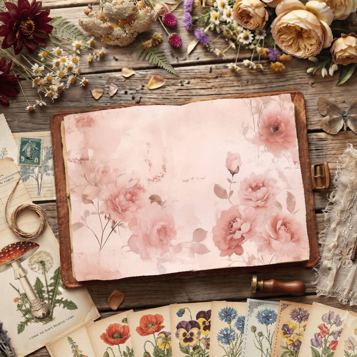 Pink Roses printable junk journal paper, page preview 8