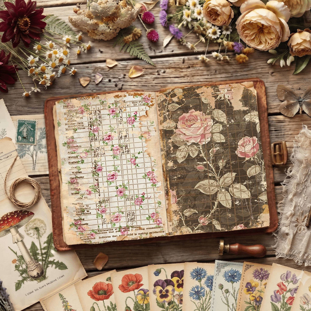 Pink Roses printable junk journal paper, page preview 8