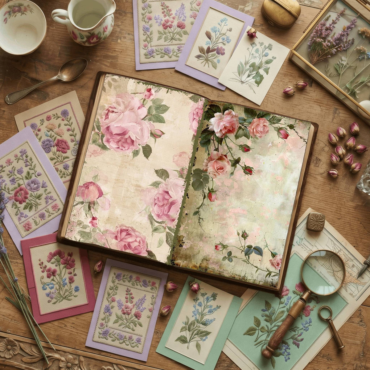 Pink Roses printable junk journal paper, page preview 8