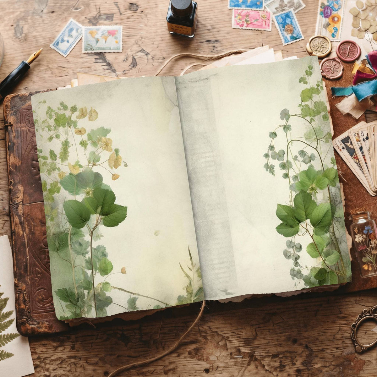 Plain Leafy Green printable junk journal paper, page preview 8