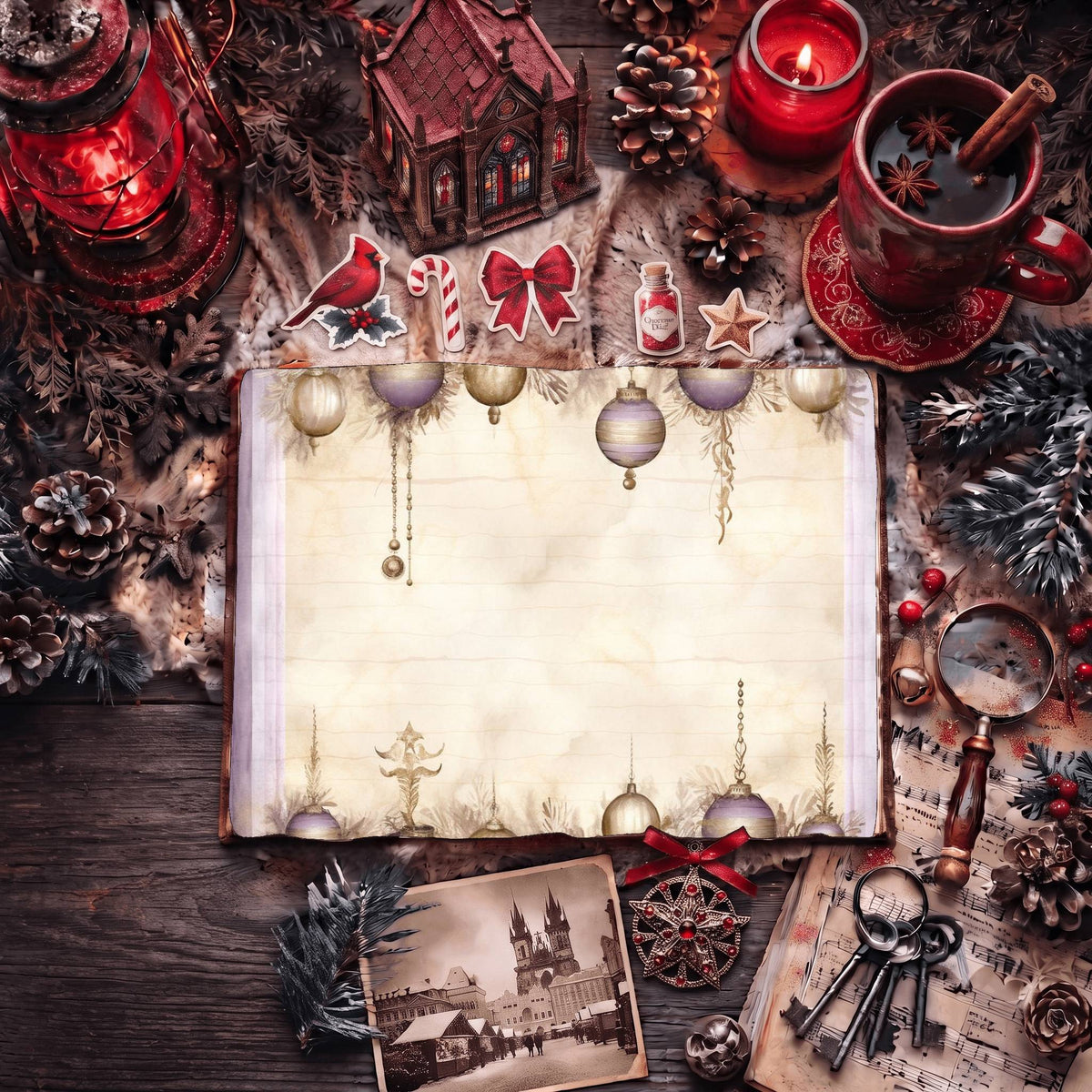 Purple Christmas printable junk journal paper, page preview 8