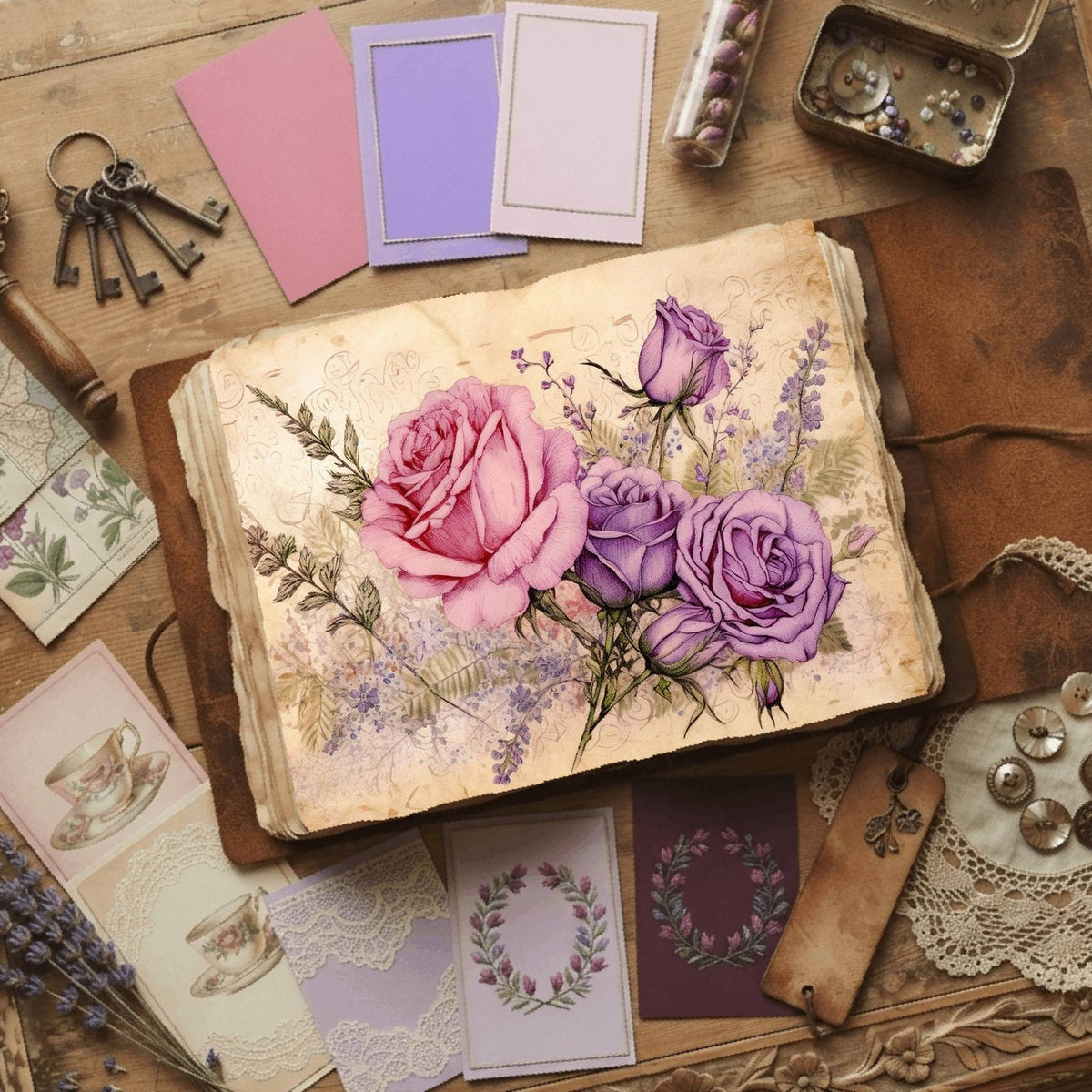 Purple Roses printable junk journal paper, page preview 8