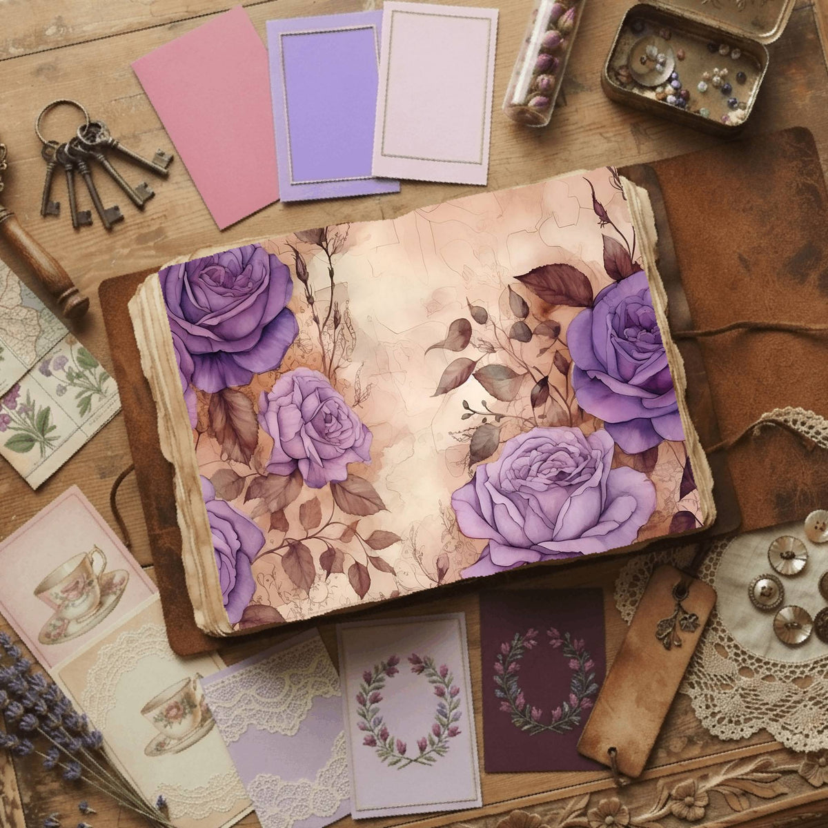 Purple Roses printable junk journal paper, page preview 8