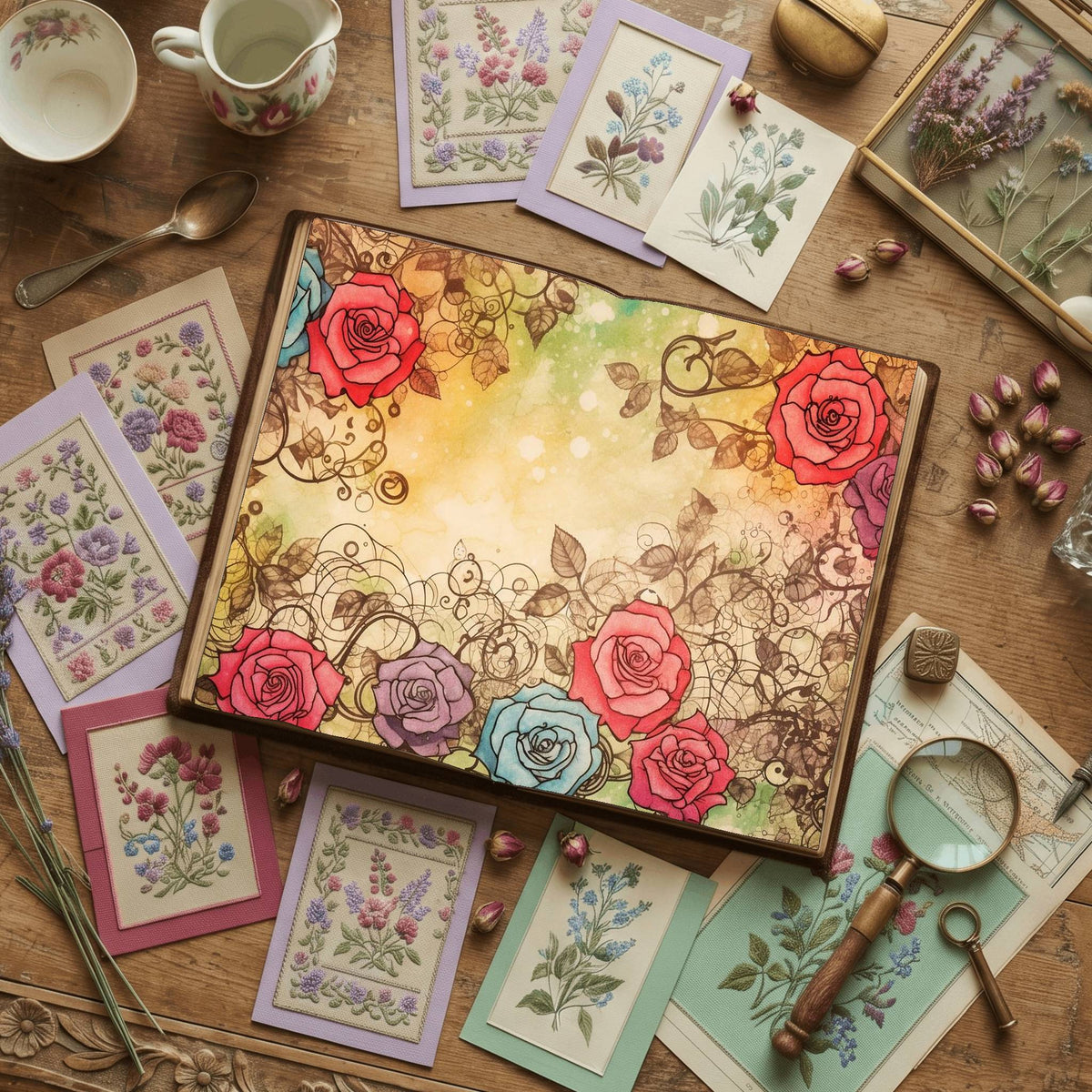 Rainbow Roses printable junk journal paper, page preview 8