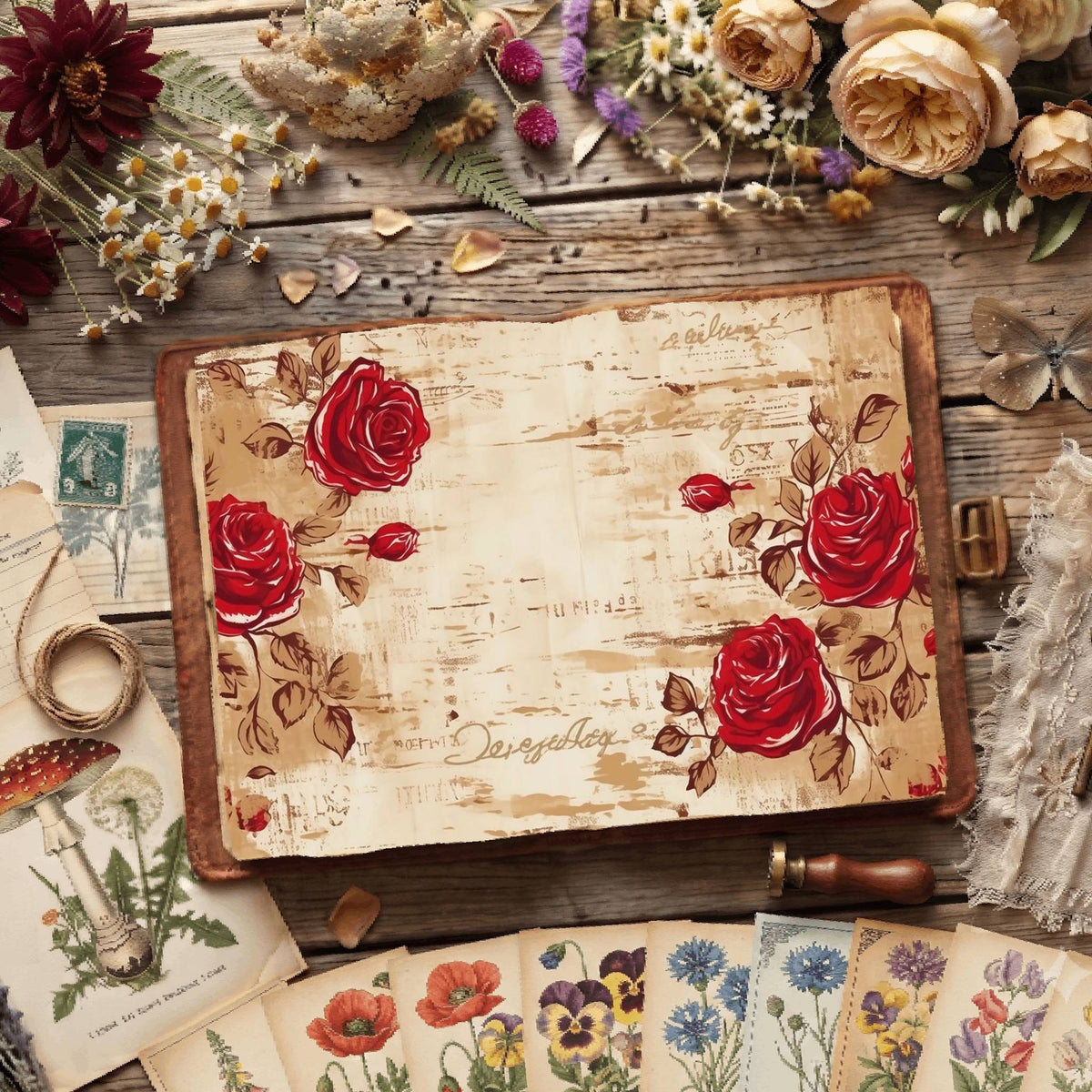Red Roses printable junk journal paper, page preview 8